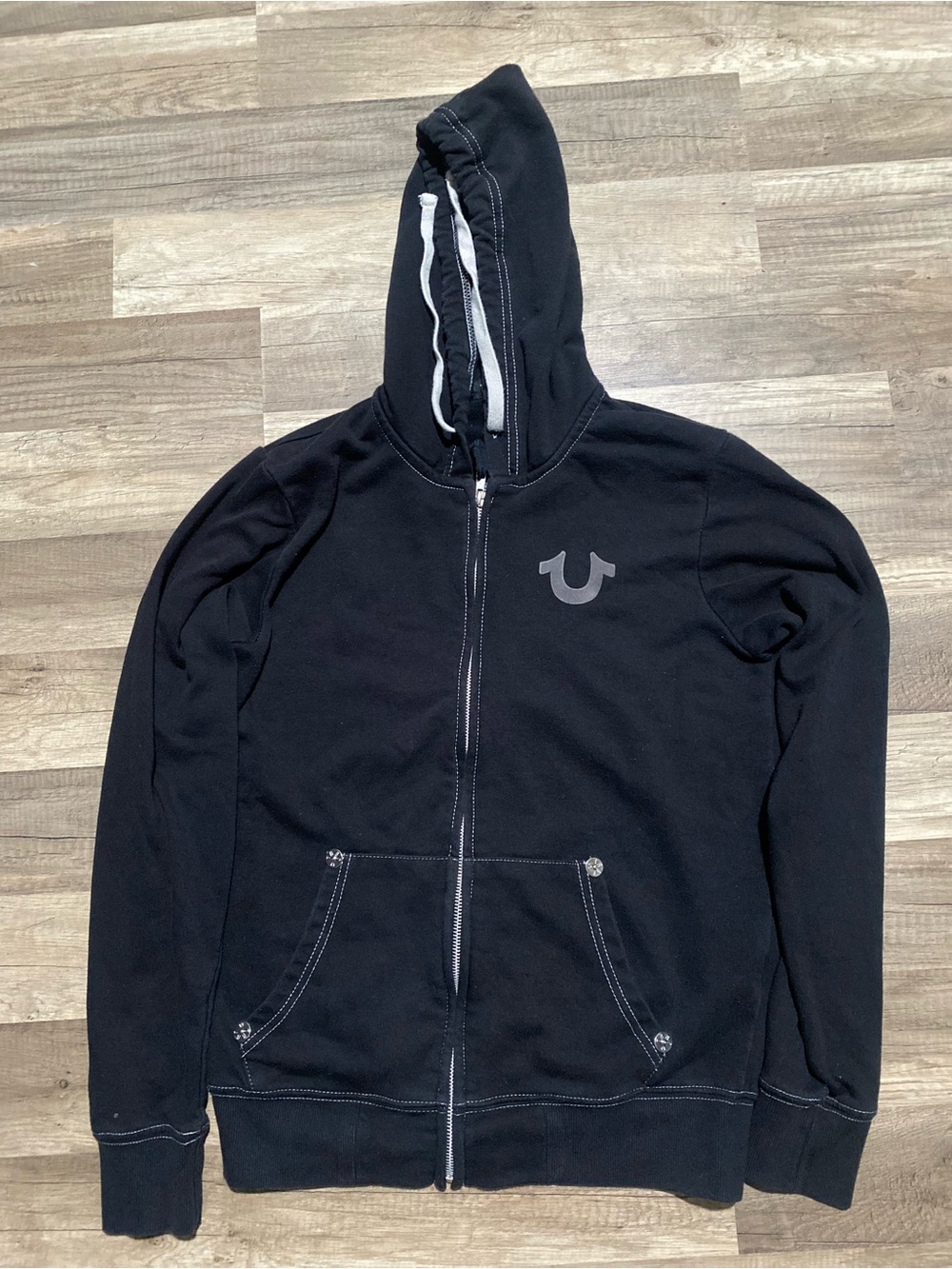 True Religion Black Full-Zip Hooded Sweatshirt